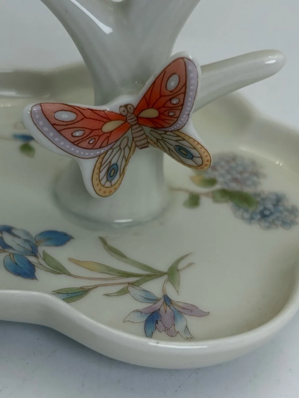 Vintage Porcelain Ring Holder Trinket Dish with Charming Butterfly Detail